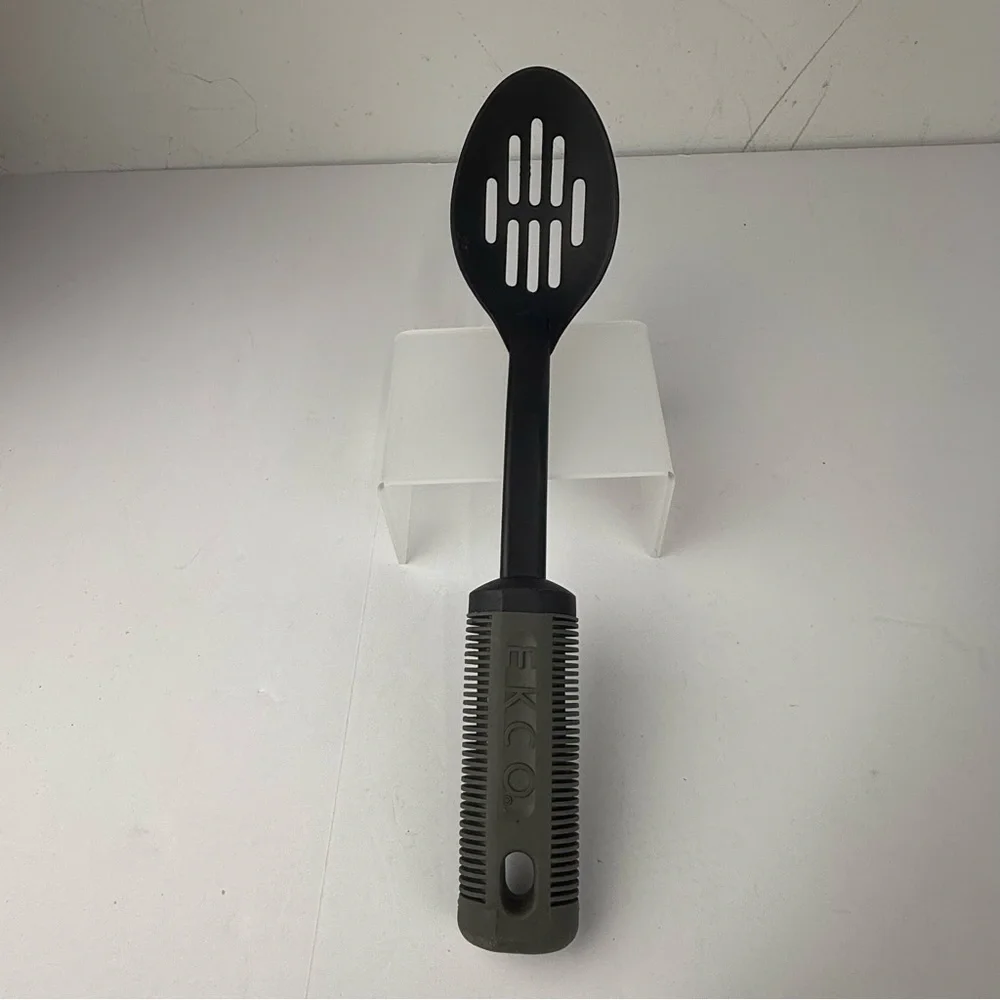 Vintage EKCO Slotted Spoon Black Nylon with Gray Rubber Anti-Fatigue Handle